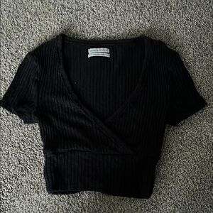 Urban Outfitters Black Ribbed Wrap Top